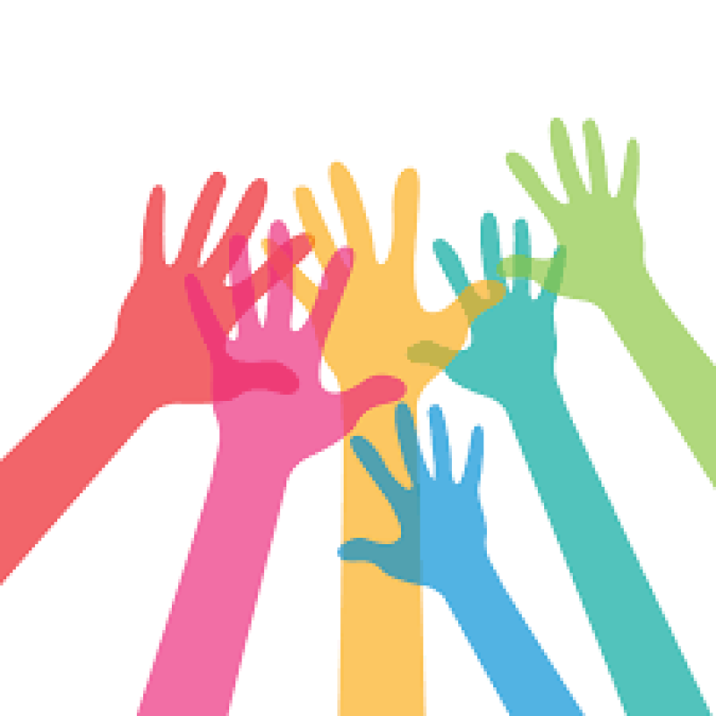 Raised multi-colored hands Raised multi-colored hands